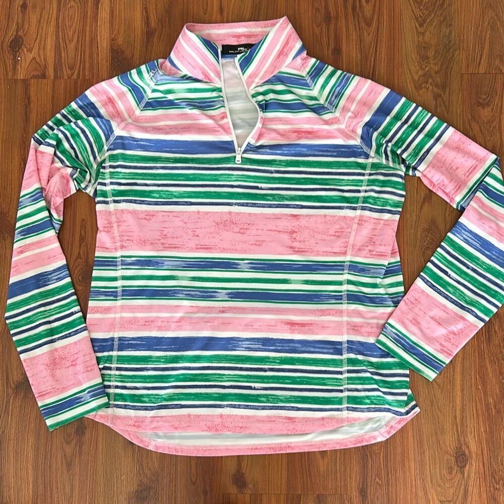 NWOT RLX Ralph Lauren pink green blue striped quarter zip golf athletic top long